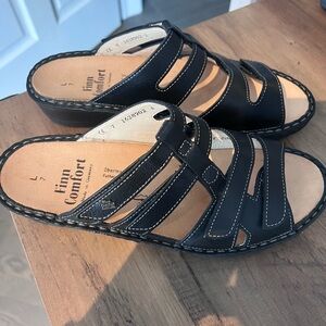 Finn Comfort Black Leather Slide Sandals